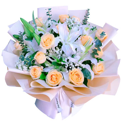 延安16朵香槟玫瑰2支百合，爱的温暖和幸福