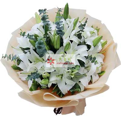 延安9支白色多头百合，祝福你幸福